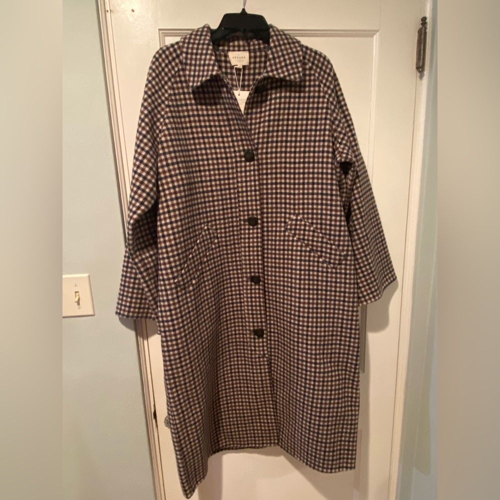 Sezane Clyde Wool Checkered Trench Coat - Picture 5 of 9